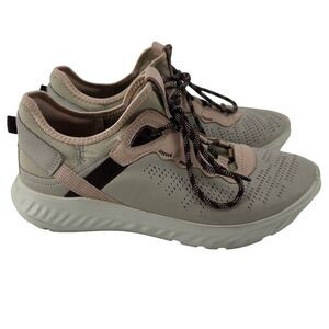 Ecco ST.1 Sneakers Women Size 39 US 8 8.5 Gray Leather Pink Detail Shock Thru